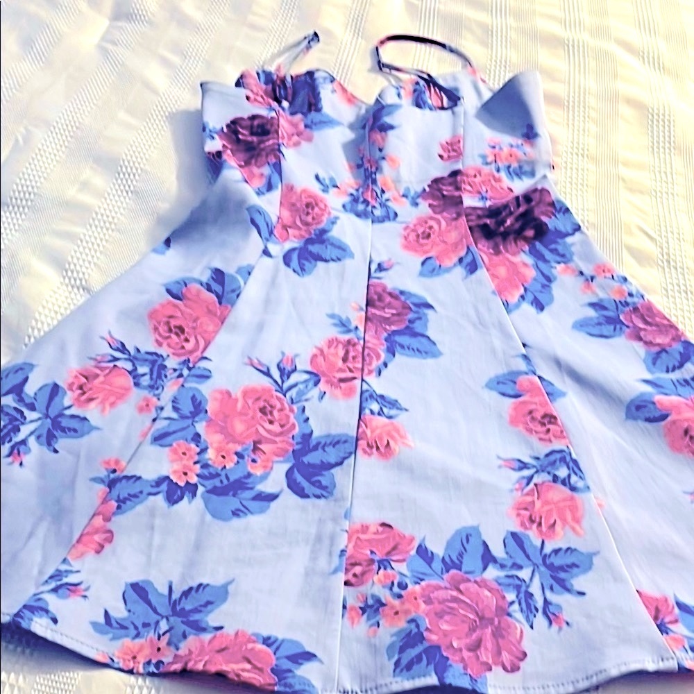 Zara Floral women’s mini flare Dress in Blue and Pink XS
